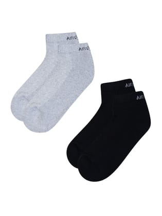 AirGarb Pure Cotton Low Ankle Plain Solid Socks for Men/Women: Cushioned Comfort & Breathable Mesh (Pack of 2) - Multi