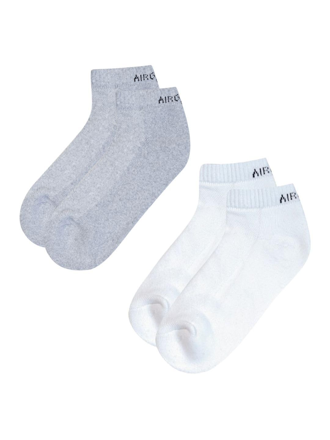 AirGarb Pure Cotton Low Ankle Plain Solid Socks for Men/Women: Cushioned Comfort & Breathable Mesh (Pack of 2) - LAP2WG