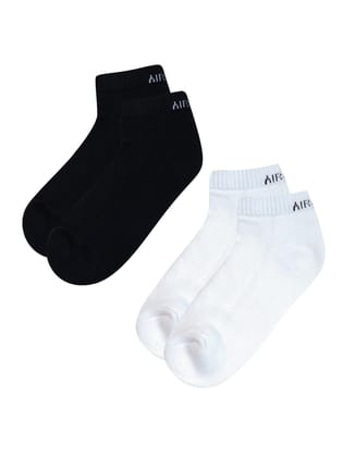 AirGarb Pure Cotton Low Ankle Plain Solid Socks for Men/Women: Cushioned Comfort & Breathable Mesh (Pack of 2) - LAP2BLW