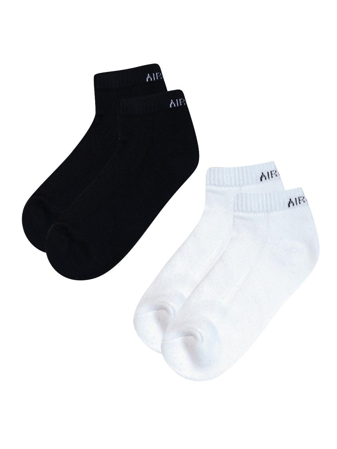 AirGarb Pure Cotton Low Ankle Plain Solid Socks for Men/Women: Cushioned Comfort & Breathable Mesh (Pack of 2) - LAP2BLW