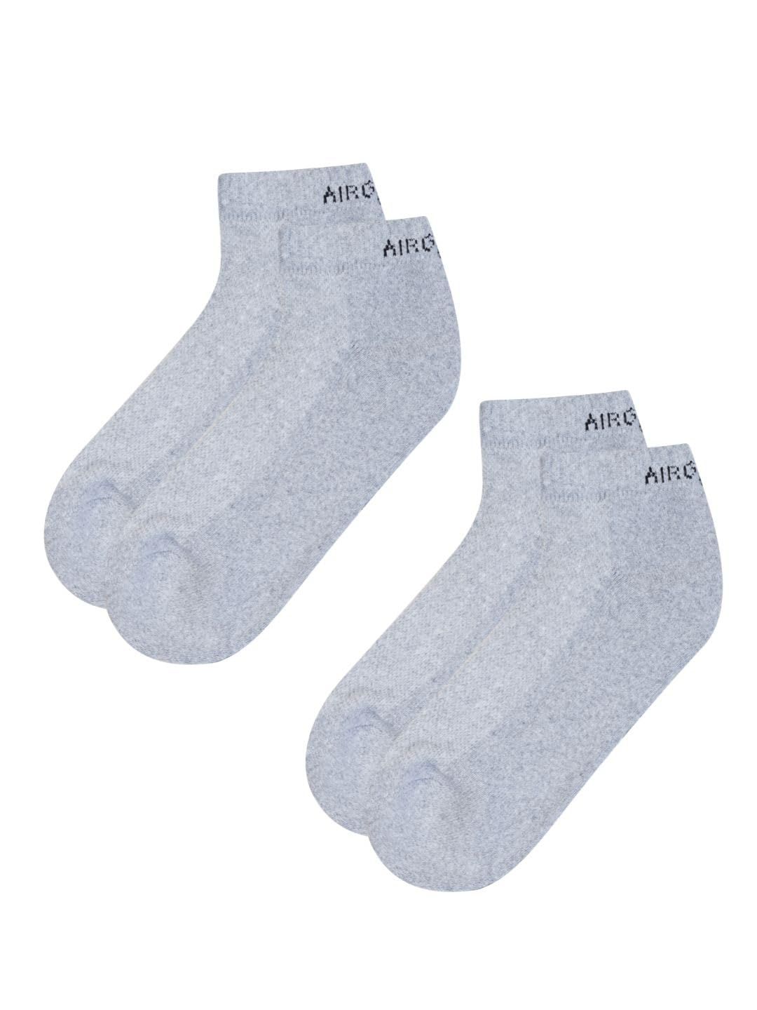 AirGarb Pure Cotton Low Ankle Plain Solid Socks for Men/Women: Cushioned Comfort & Breathable Mesh (Pack of 2) - Grey