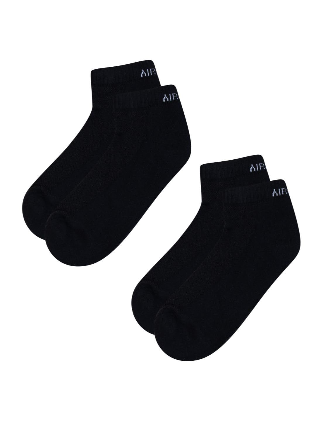 AirGarb Pure Cotton Low Ankle Plain Solid Socks for Men/Women: Cushioned Comfort & Breathable Mesh (Pack of 2) - Black