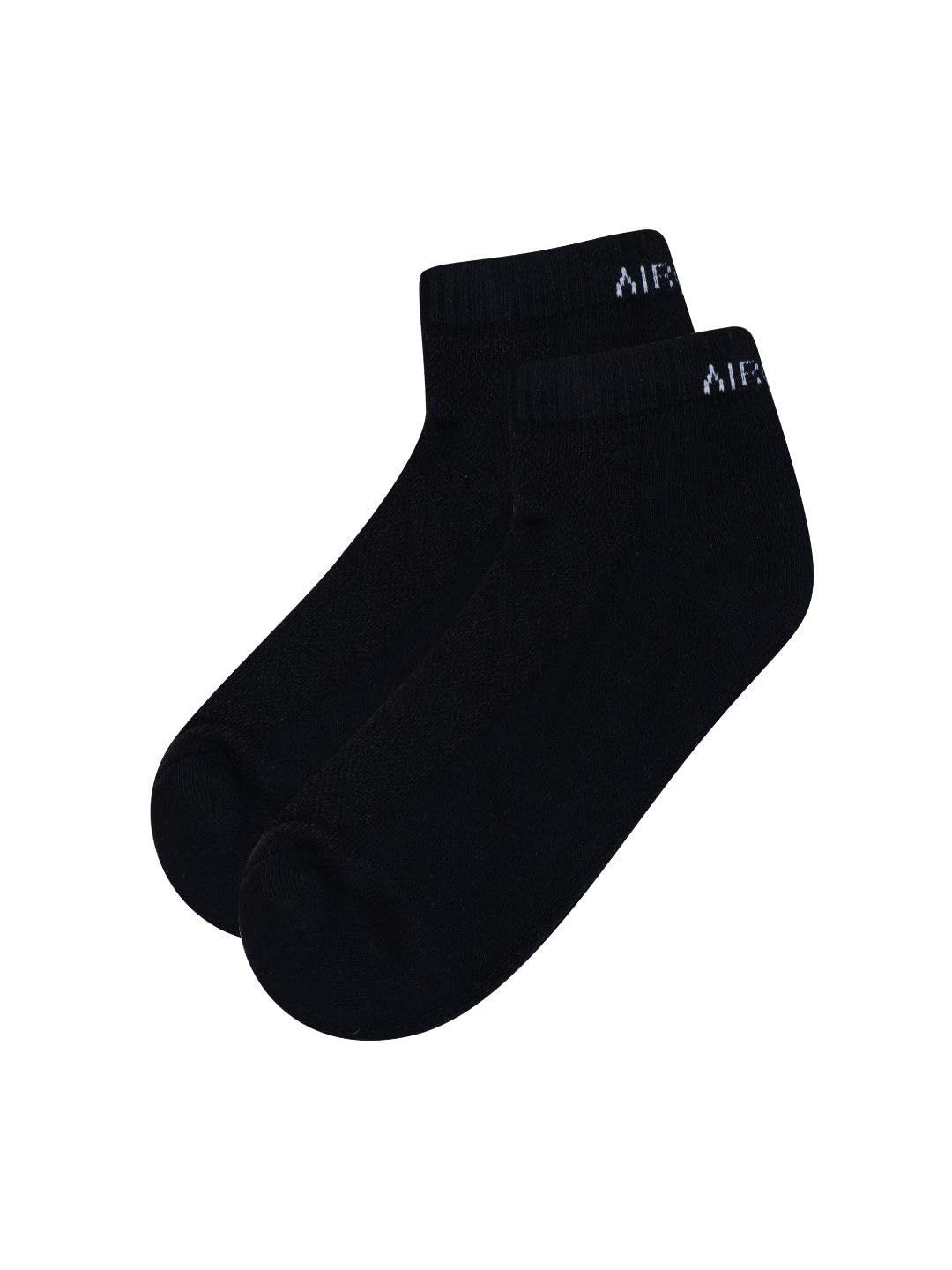 AirGarb Cushioned Low Ankle Socks for Men and Women Made with Cotton & Spandex - Free Size (Black)