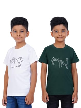 AIR GARB Boys Round Neck Printed Cotton T-shirt for 8-10 Years - Pack of 2 (K810-TW-SGR) Multicolour