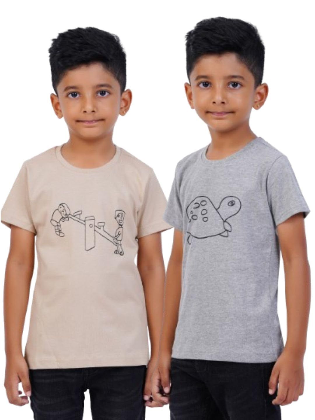 AIR GARB Boys Round Neck Printed Cotton T-shirt for 4-5 Years - Pack of 2 (K45-TG-SB) Multicolour