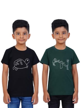 AIR GARB Boys Round Neck Printed Cotton T-shirt for 2-3 Years - Pack of 2 (K23-TBL-SGR) Multicolour