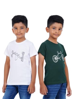 AIR GARB Boys Round Neck Printed Cotton T-shirt for 2-3 Years - Pack of 2 (K23-SW-CGR) Multicolour