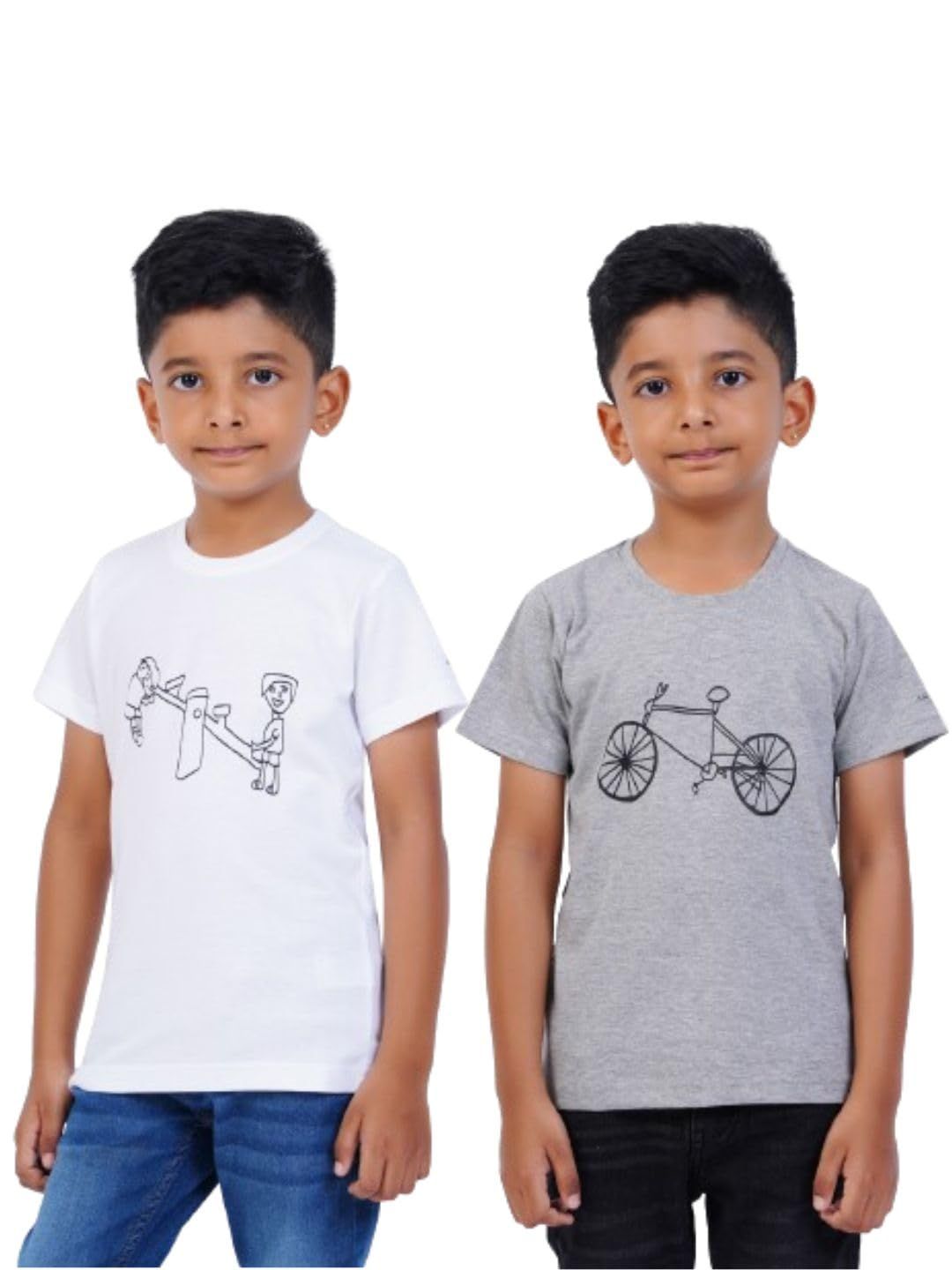 AIR GARB Boys Round Neck Printed Cotton T-shirt for 4-5 Years - Pack of 2 (K45-SW-CG) Multicolour