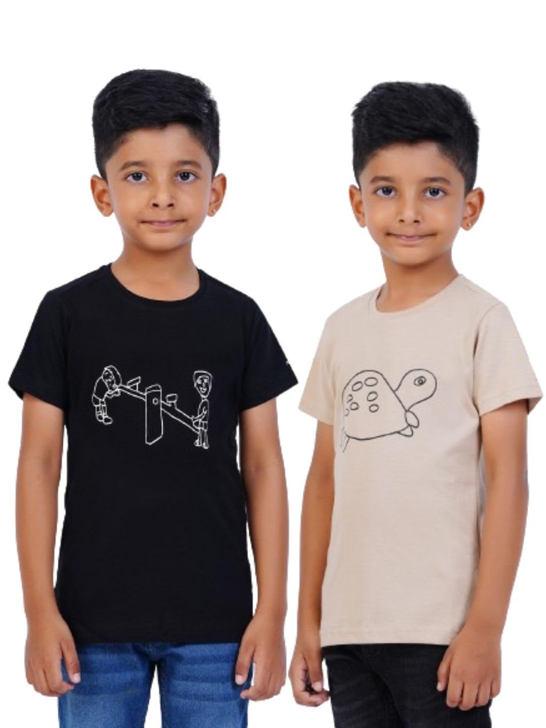 AIR GARB Boys Round Neck Printed Cotton T-shirt for 2-3 Years - Pack of 2 (K23-TB-SBL) Multicolour