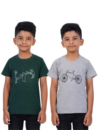 AIR GARB Boys Round Neck Printed Cotton T-shirt for 6-7 Years - Pack of 2 (K67-SGR-CG) Multicolour