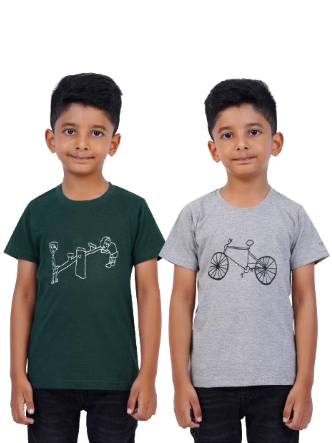 AIR GARB Boys Round Neck Printed Cotton T-shirt for 6-7 Years - Pack of 2 (K67-SGR-CG) Multicolour