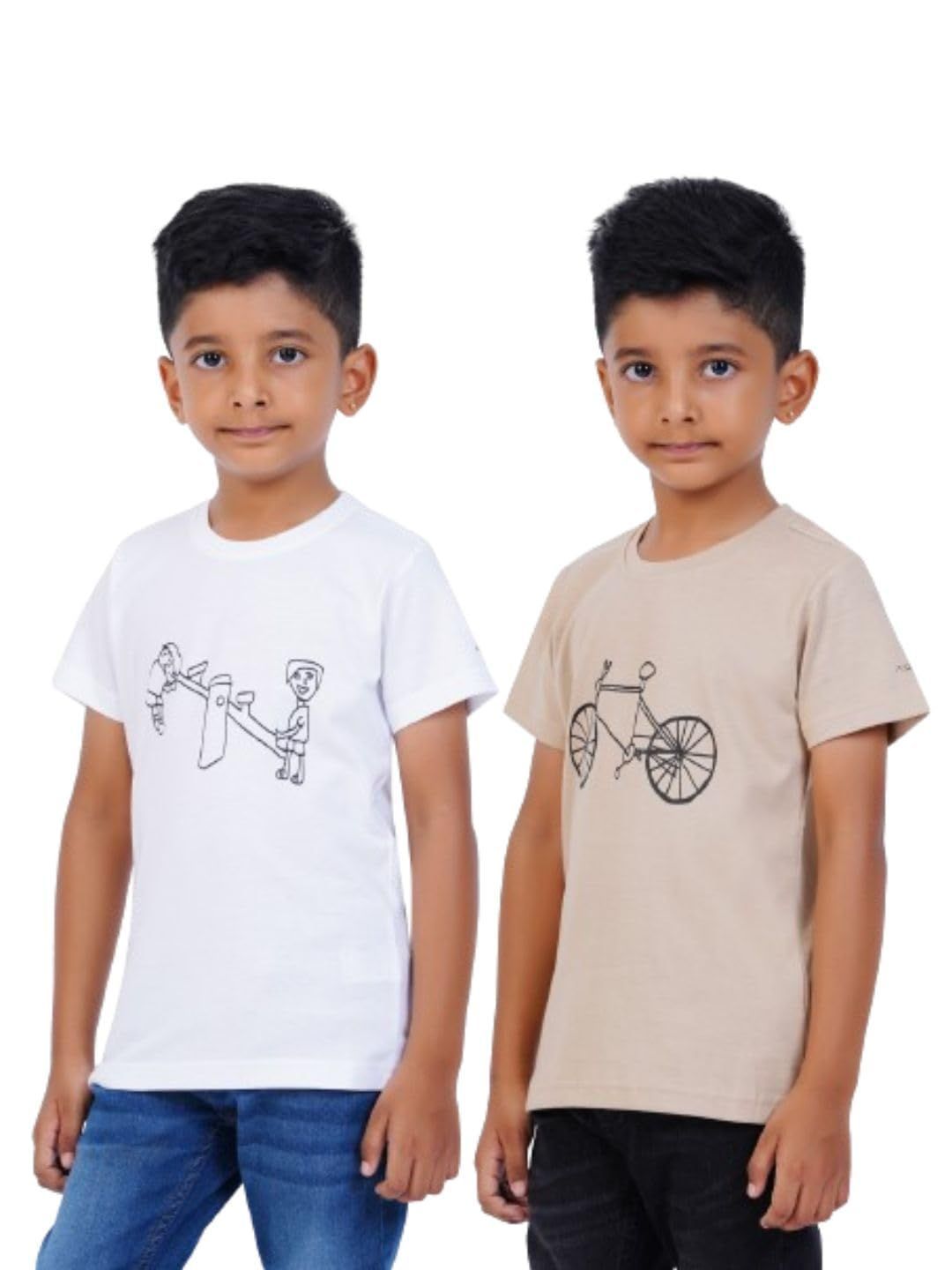 AIR GARB Boys Round Neck Printed Cotton T-shirt for 8-10 Years - Pack of 2 (K810-SW-CB) Multicolour