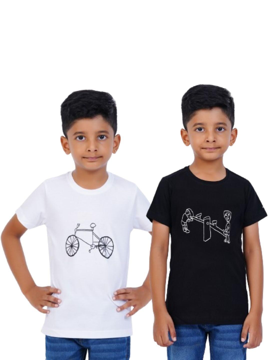 AIR GARB Boys Round Neck Printed Cotton T-shirt for 2-3 Years - Pack of 2 (K23-SBL-CW) Multicolour