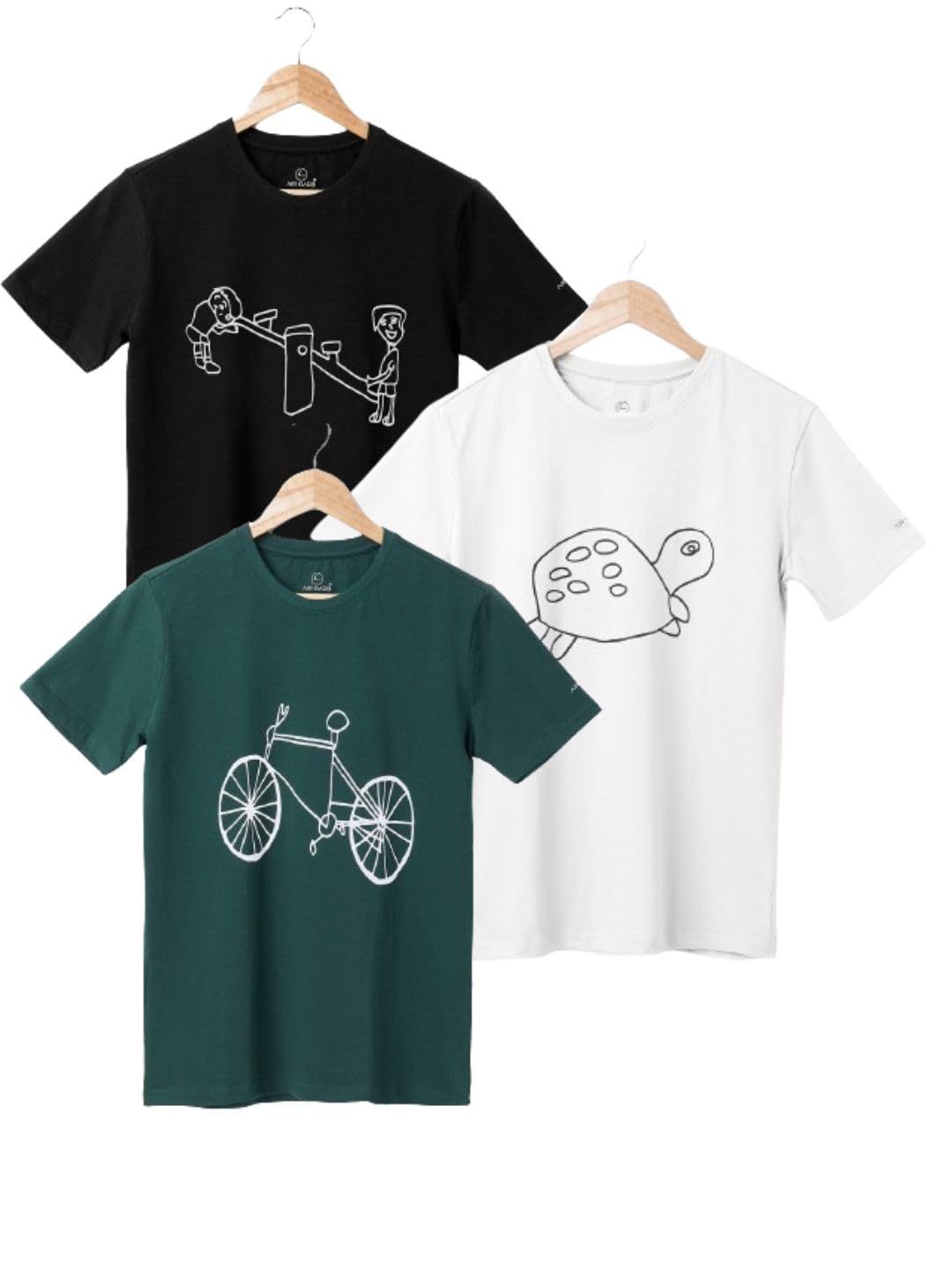 AIR GARB Boys Round Neck Printed Cotton T-shirt for 8-10 Years - Pack of 3 (K810-SBL-TW-CGR) Multicolour