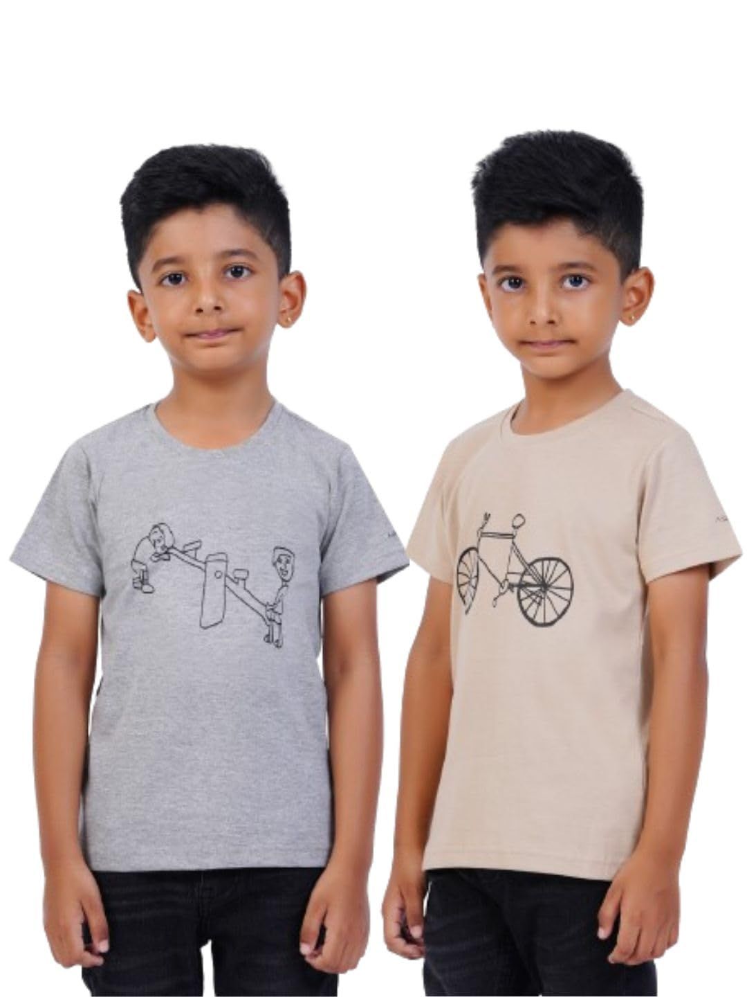 AIR GARB Boys Round Neck Printed Cotton T-shirt for 2-3 Years - Pack of 2 (K23-SG-CB) Multicolour