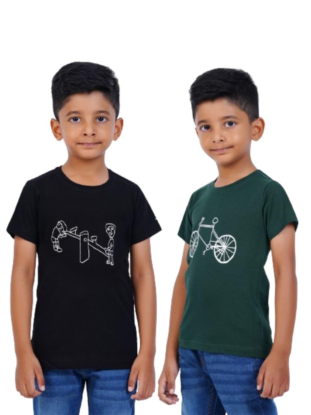 AIR GARB Boys Round Neck Printed Cotton T-shirt for 8-10 Years - Pack of 2 (K810-SBL-CGR) Multicolour