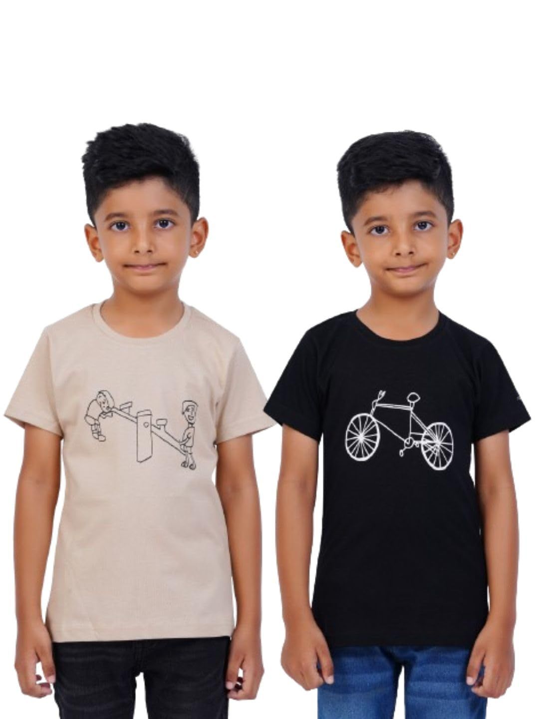 AIR GARB Boys Round Neck Printed Cotton T-shirt for 6-7 Years - Pack of 2 (K67-SB-CBL) Multicolour