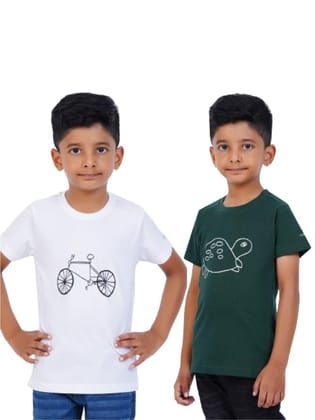 AIR GARB Boys Round Neck Printed Cotton T-shirt for 8-10 Years - Pack of 2 (K810-CW-TGR) Multicolour