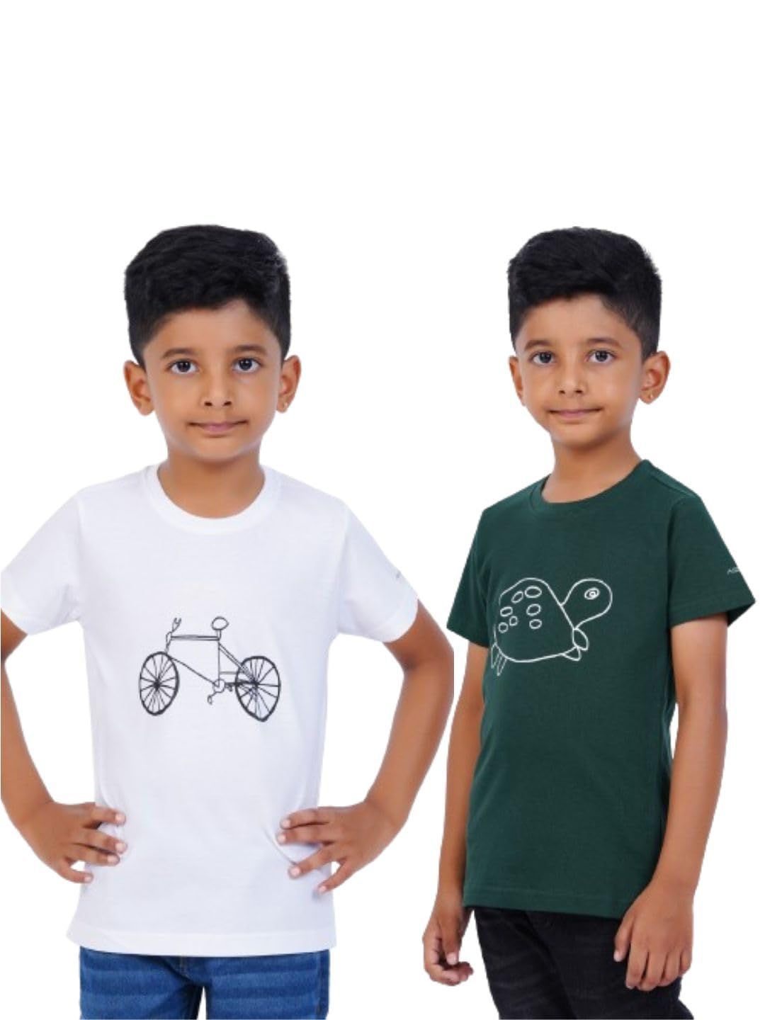 AIR GARB Boys Round Neck Printed Cotton T-shirt for 2-3 Years - Pack of 2 (K23-CW-TGR) Multicolour