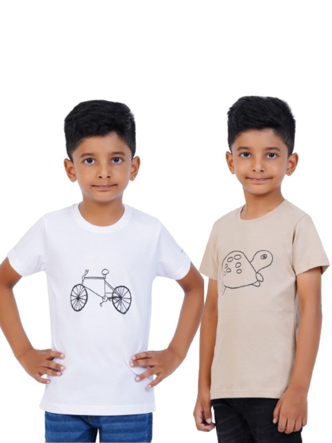 AIR GARB Boys Round Neck Printed Cotton T-shirt for 6-7 Years - Pack of 2 (K67-CW-TB) Multicolour