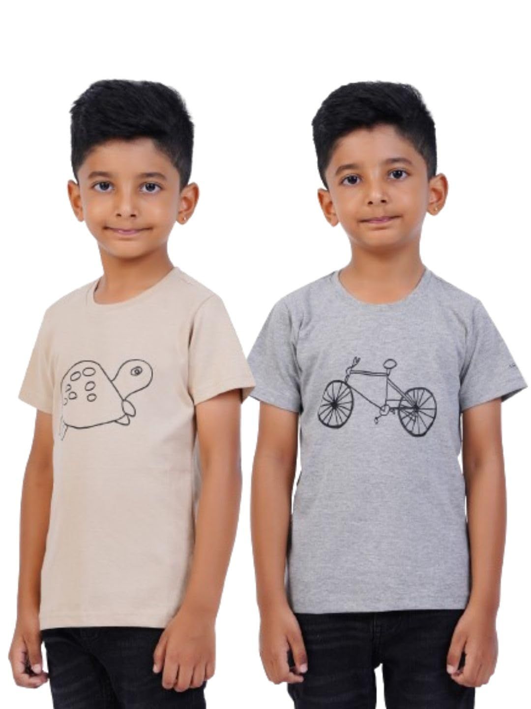 AIR GARB Boys Round Neck Printed Cotton T-shirt for 8-10 Years - Pack of 2 (K810-CG-TB) Multicolour
