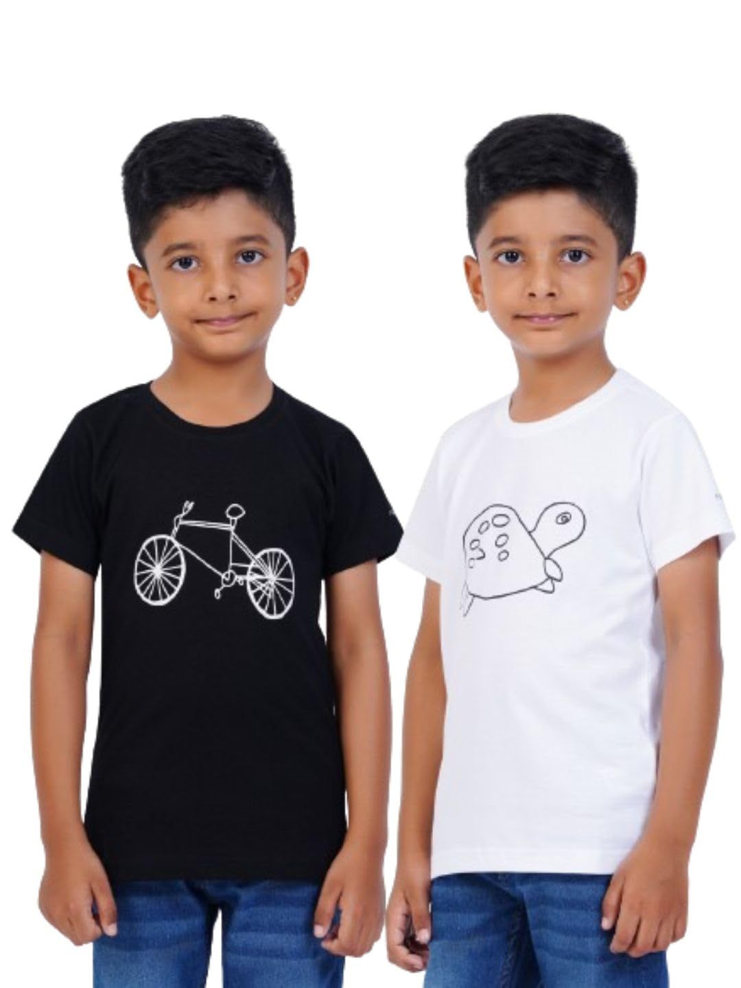AIR GARB Boys Round Neck Printed Cotton T-shirt for 2-3 Years - Pack of 2 (K23-CBL-TW) Multicolour