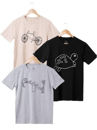 AIR GARB Boys Round Neck Printed Cotton T-shirt for 2-3 Years - Pack of 3 (K23-CB-TBL-SG) Multicolour