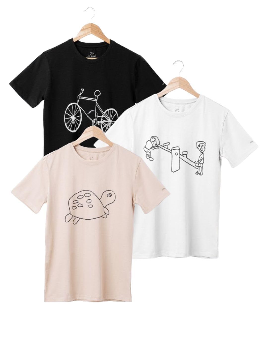 AIR GARB Boys Round Neck Printed Cotton T-shirt for 8-10 Years - Pack of 3 (K810-CBL-SW-TB) Multicolour