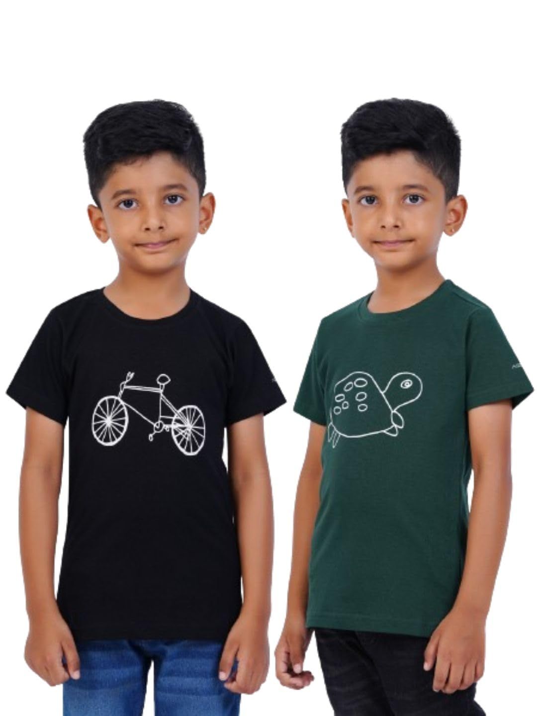 AIR GARB Boys Round Neck Printed Cotton T-shirt for 6-7 Years - Pack of 2 (K67-CBL-TGR) Multicolour