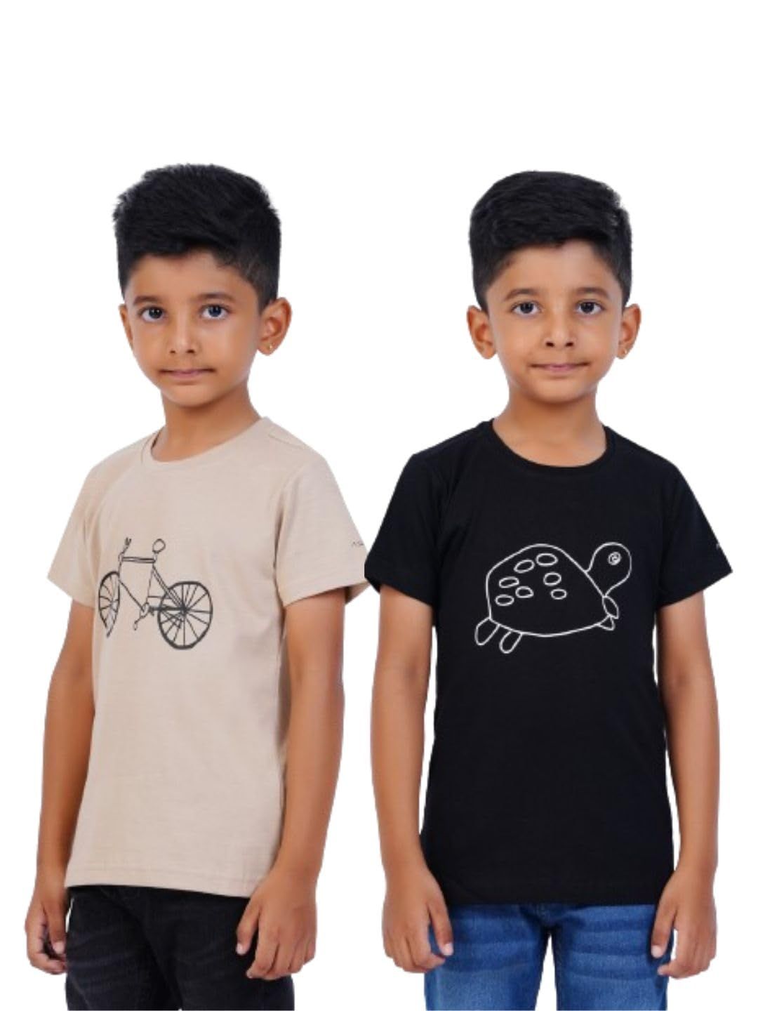 AIR GARB Boys Round Neck Printed Cotton T-shirt for 2-3 Years - Pack of 2 (K23-CB-TBL) Multicolour
