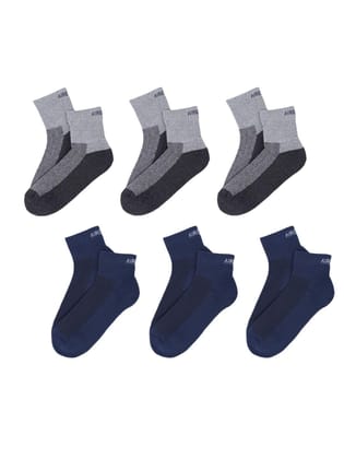 AirGarb Premium Cotton Cushioned High Ankle Socks Pack of 6 - HA6G3B3 (Free Size) Multi Color