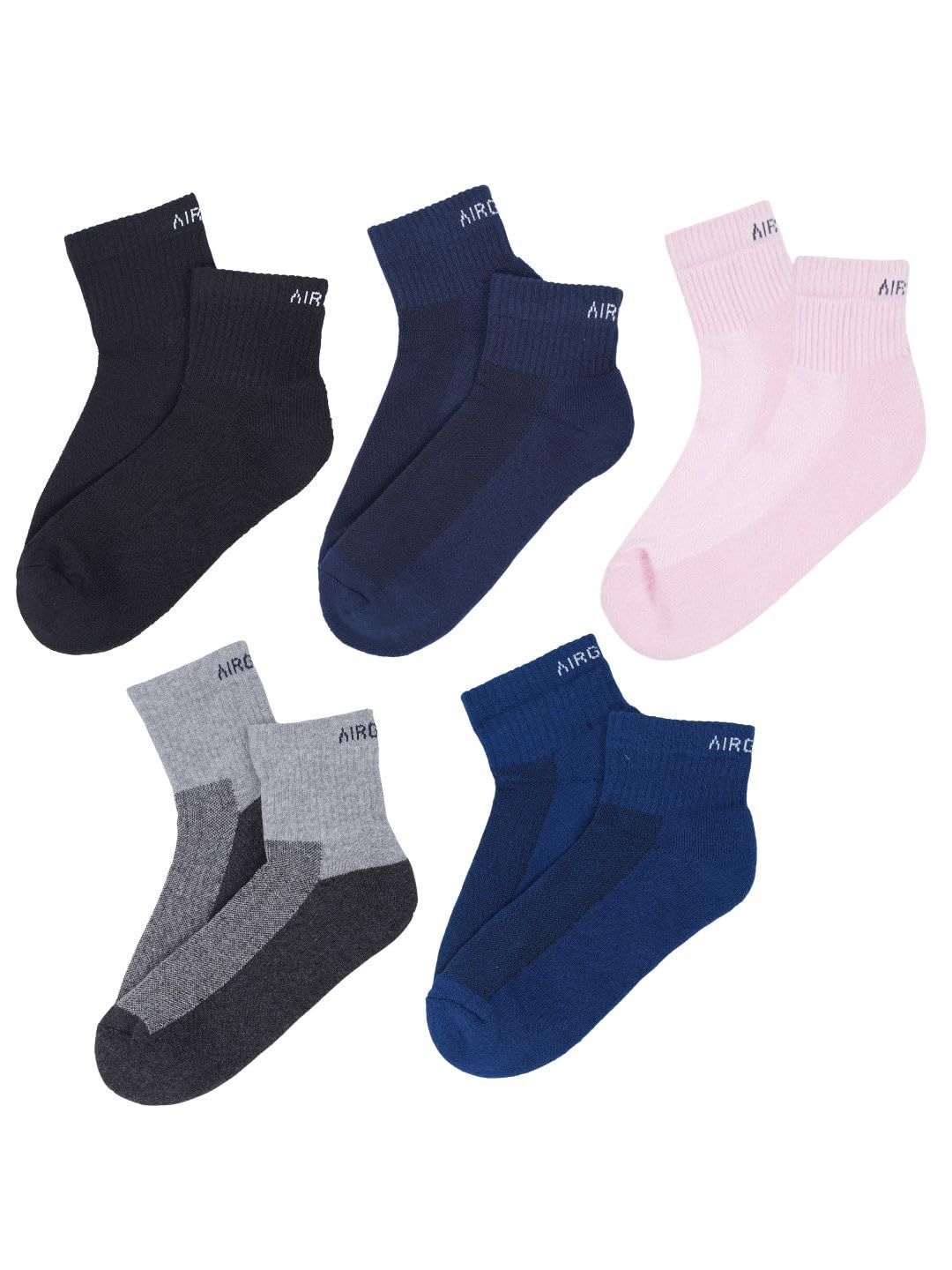 AirGarb Premium Cotton Cushioned High Ankle Socks Pack of 5 - HA5GBPBLD (Free Size) Multi Color