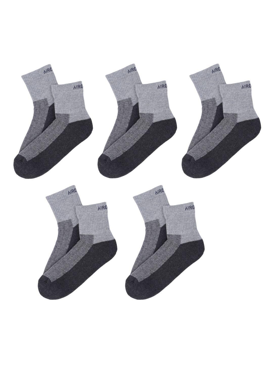 AirGarb Premium Cotton Cushioned High Ankle Socks Pack of 5 - HA5G (Free Size) Grey
