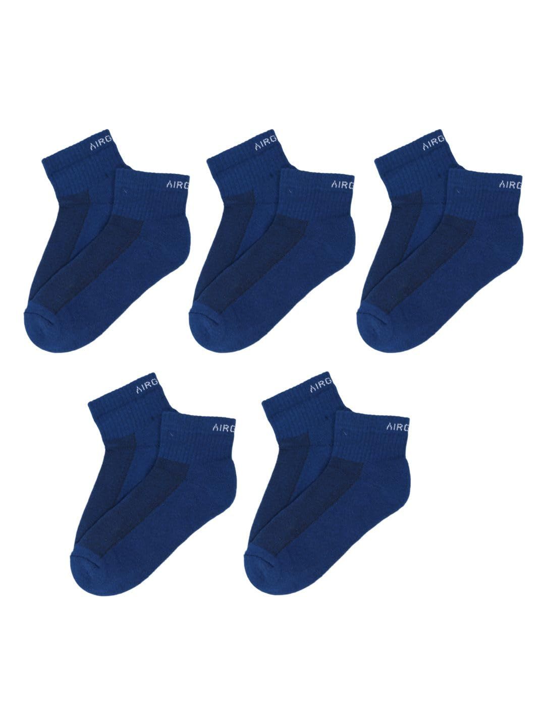 AirGarb Premium Cotton Cushioned High Ankle Socks Pack of 5 - HA5D (Free Size) Denim