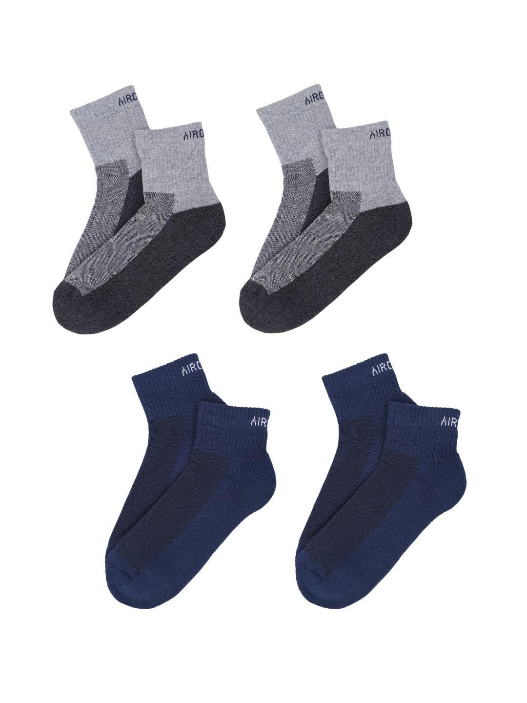 AirGarb Premium Cotton Cushioned High Ankle Socks Pack of 4 - HA4G2B2 (Free Size) Multi Color