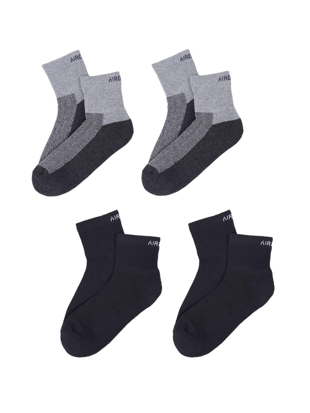 AirGarb Premium Cotton Cushioned High Ankle Socks Pack of 4 - HA4G2BL2 (Free Size) Multi Color