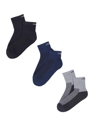 AirGarb Premium Cotton Cushioned High Ankle Socks Pack of 3 - HA3BBLG (Free Size) Multi Color