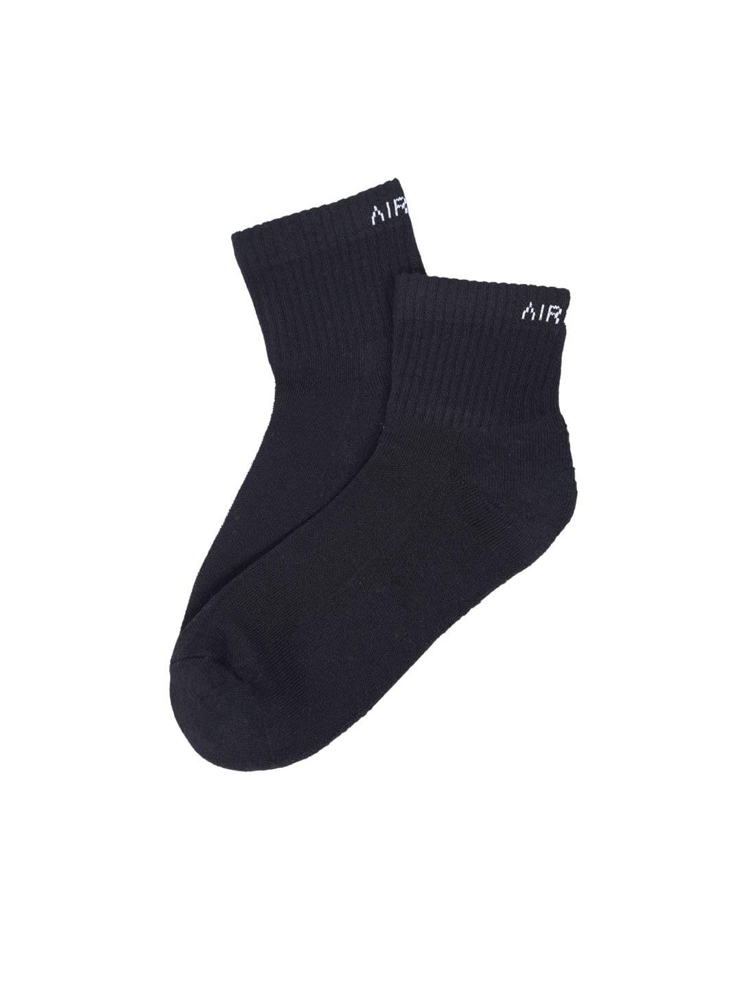 AirGarb Premium Cotton Cushioned High Ankle Socks for Men and Women - Free Size (Black)