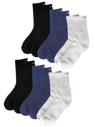 AIR GARB Crew Socks for Men and Women Made with Premium Cotton Pack of 6 - C6BL2W2B2 (Free Size) Multi Color AIR GARB Crew Socks for Men and Women Made with Premium Cotton Pack of 6 - C6BL2W2B2 (Free Size) Multi Color