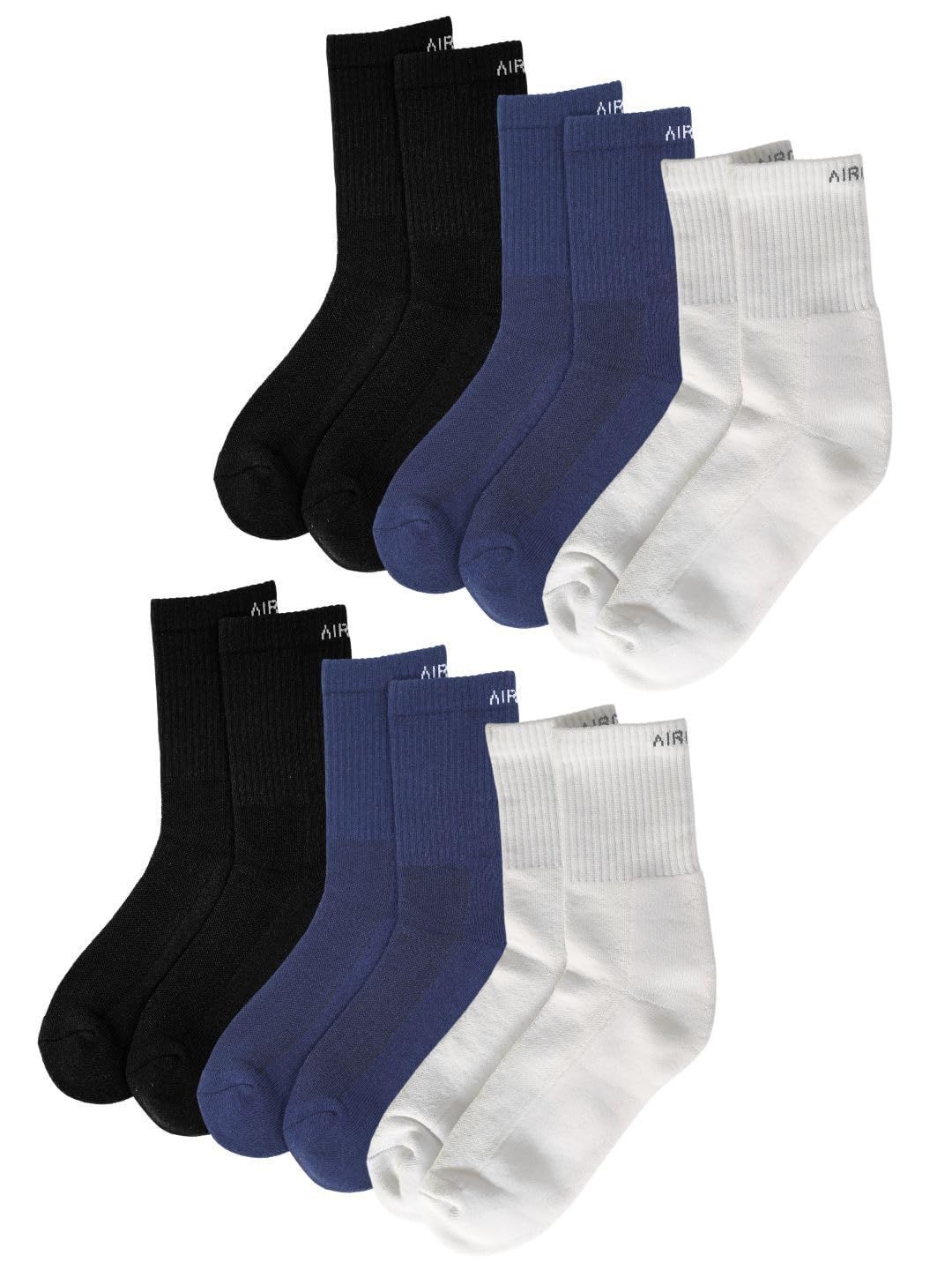 AIR GARB Crew Socks for Men and Women Made with Premium Cotton Pack of 6 - C6BL2W2B2 (Free Size) Multi Color