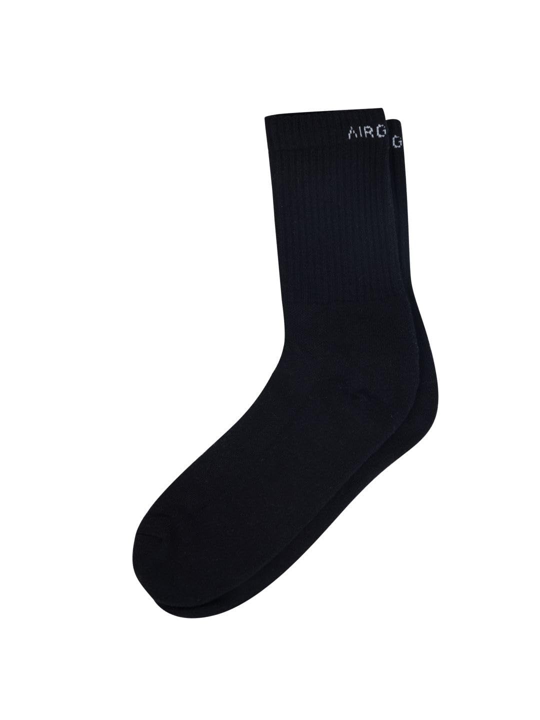 AIR GARB Crew Socks for Men and Women Made with Premium Cotton - Free Size (Black)