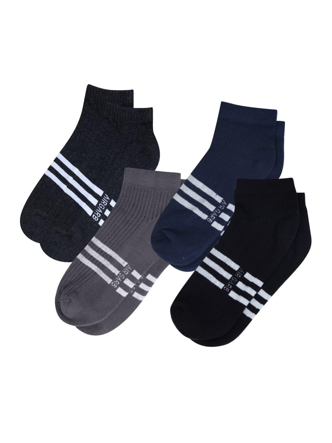 AirGarb Stylish Striped Low Ankle Cotton Socks for Men and Women: Comfortable Cushioning & Breathable Design (Pack of 4) - Multi