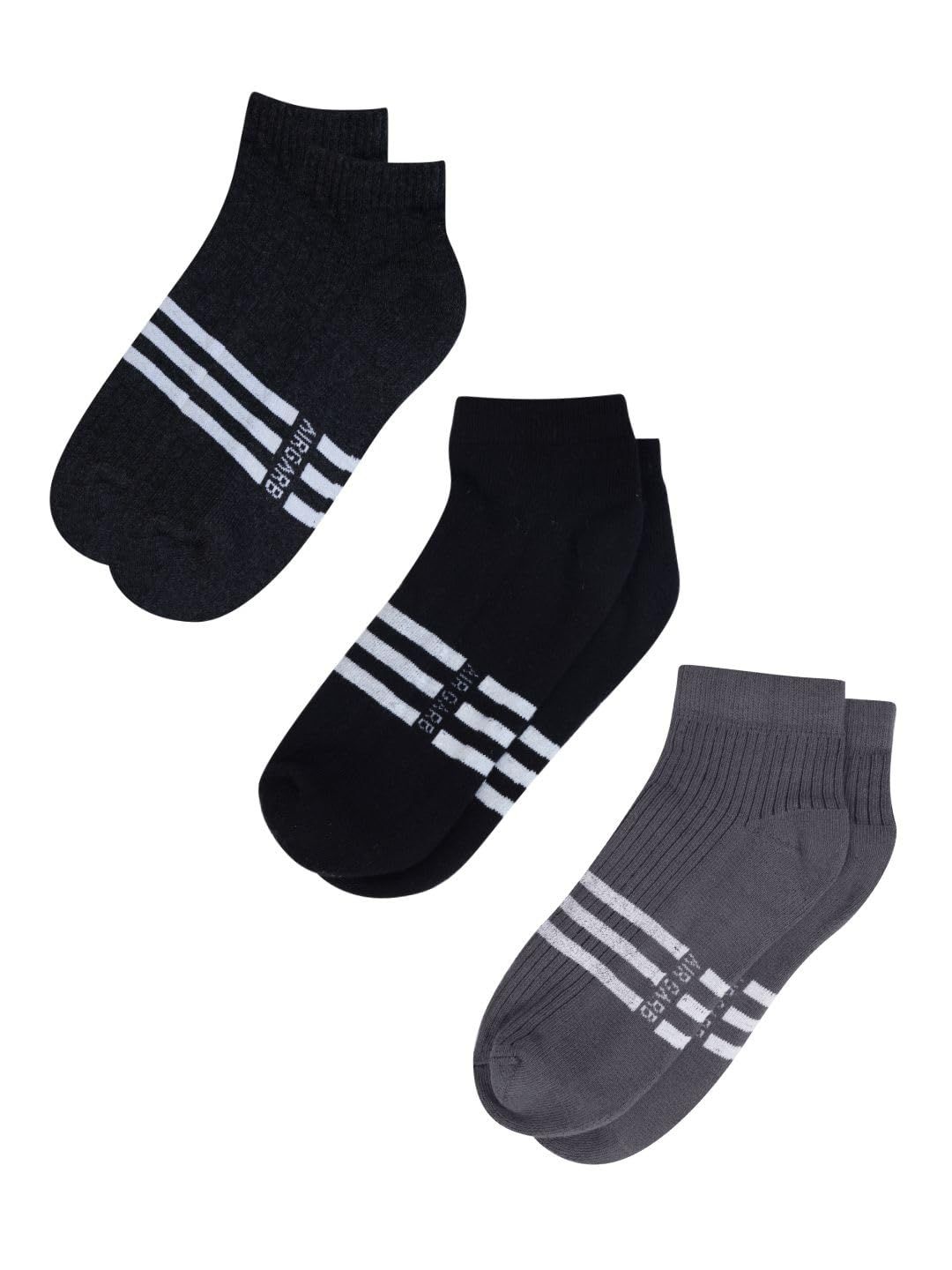 AirGarb Stylish Striped Low Ankle Cotton Socks for Men and Women: Comfortable Cushioning & Breathable Design (Pack of 3) - AST3MBLA