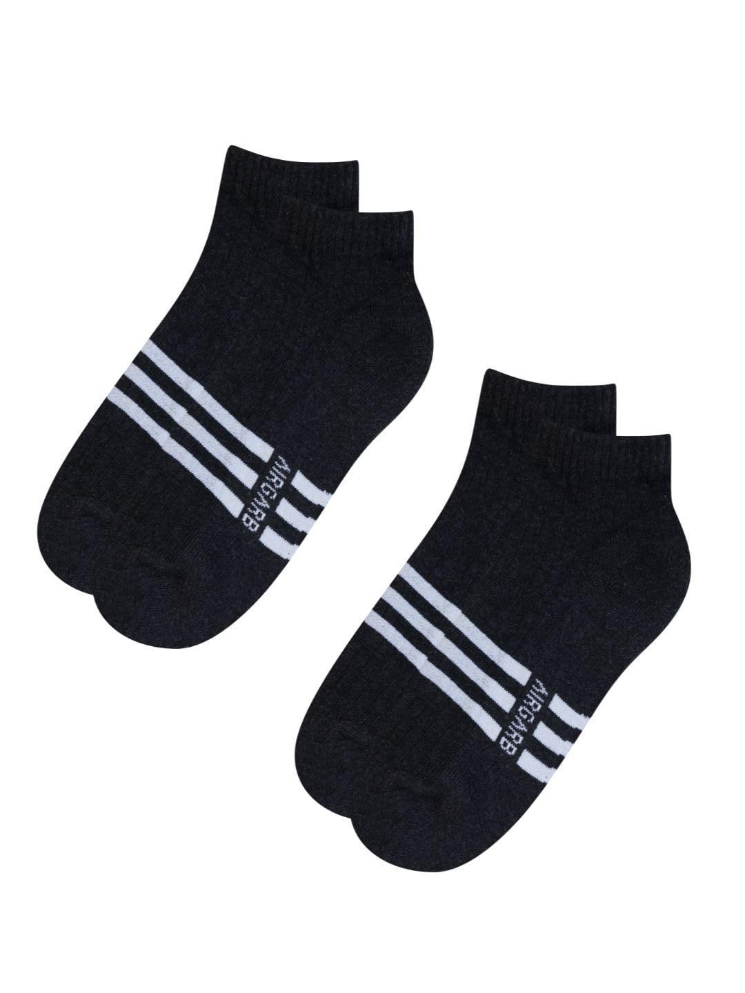 AirGarb Stylish Striped Low Ankle Cotton Socks for Men and Women: Comfortable Cushioning & Breathable Design (Pack of 2) - Dark Grey