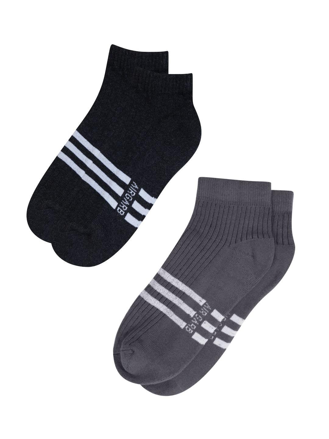AirGarb Stylish Striped Low Ankle Cotton Socks for Men and Women: Comfortable Cushioning & Breathable Design (Pack of 2)