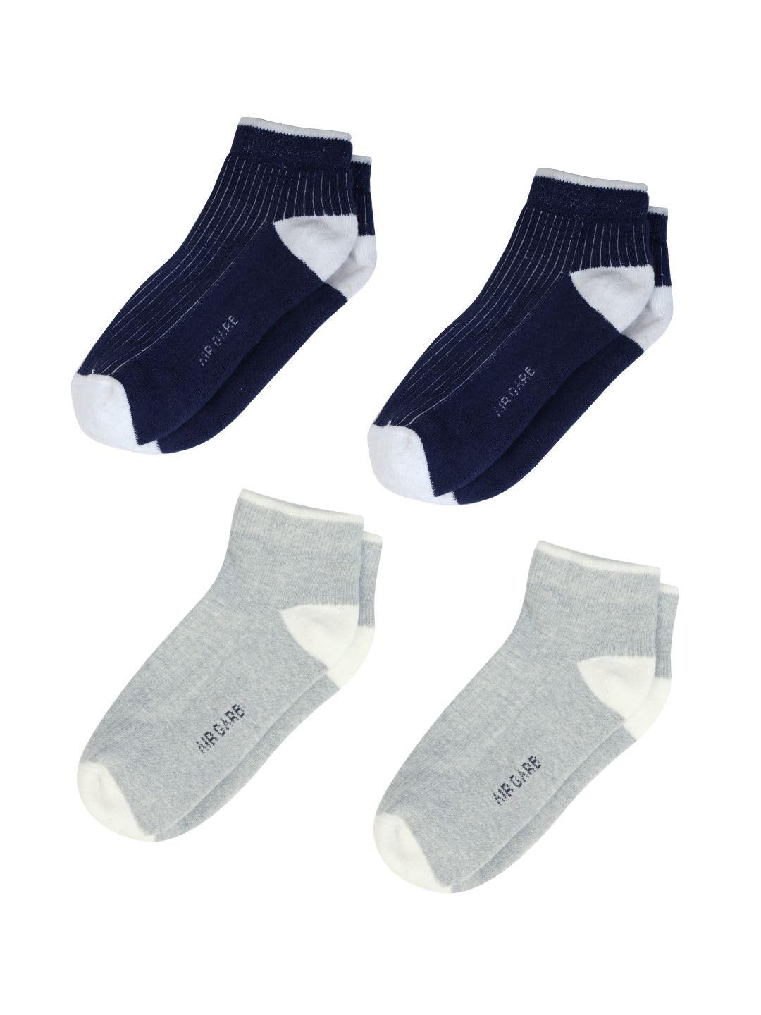 AirGarb Stylish Ribbed Low Ankle Cotton Socks for Men and Women: Comfortable Cushioning & Breathable Design Pack of 4 - ARB4G2B2 (Free Size) Multi Color