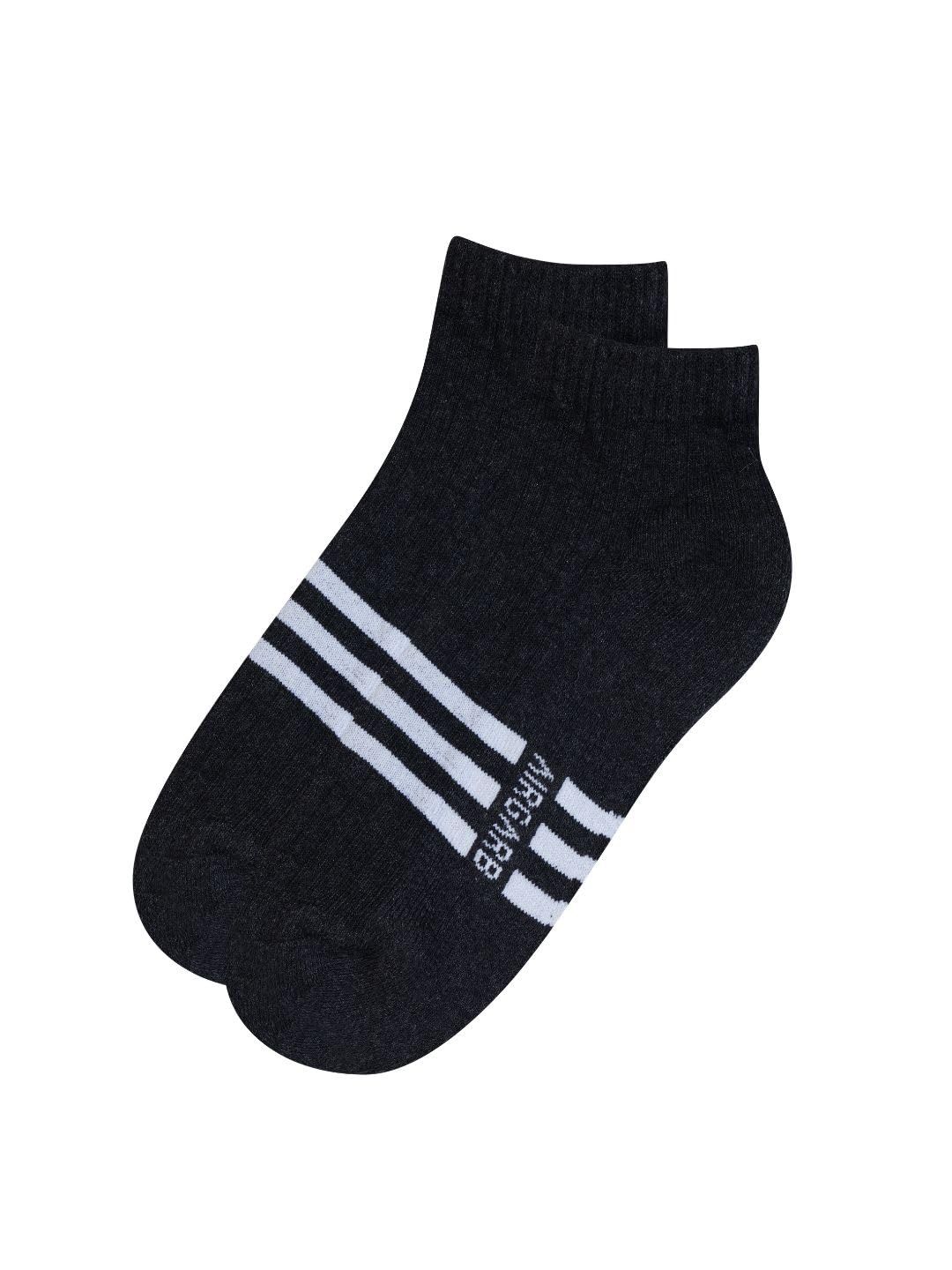 AirGarb Stylish Striped Low Ankle Cotton Socks for Men and Women: Comfortable Cushioning & Breathable Design - AST1M (Free Size) Andhra Melange