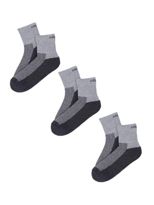 AirGarb Premium Cotton Cushioned High Ankle Socks Pack of 3 - AIRHA3G (Free Size) Grey