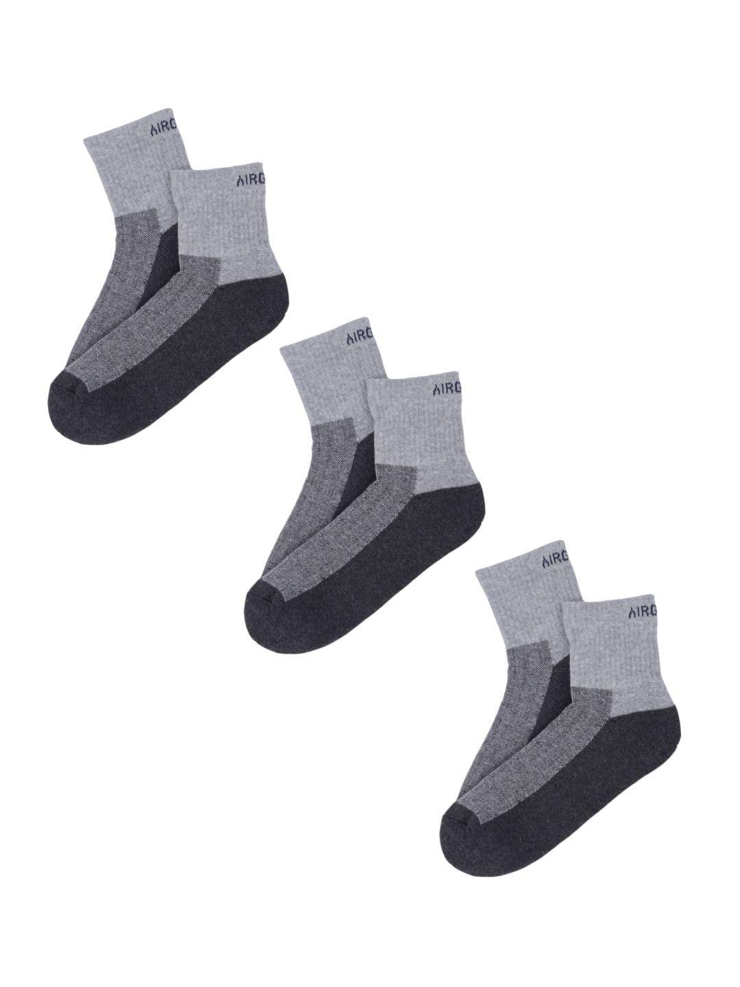 AirGarb Premium Cotton Cushioned High Ankle Socks Pack of 3 - AIRHA3G (Free Size) Grey