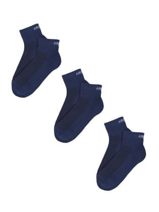 AirGarb Premium Cotton Cushioned High Ankle Socks Pack of 3 - AIRHA3B (Free Size) Blue